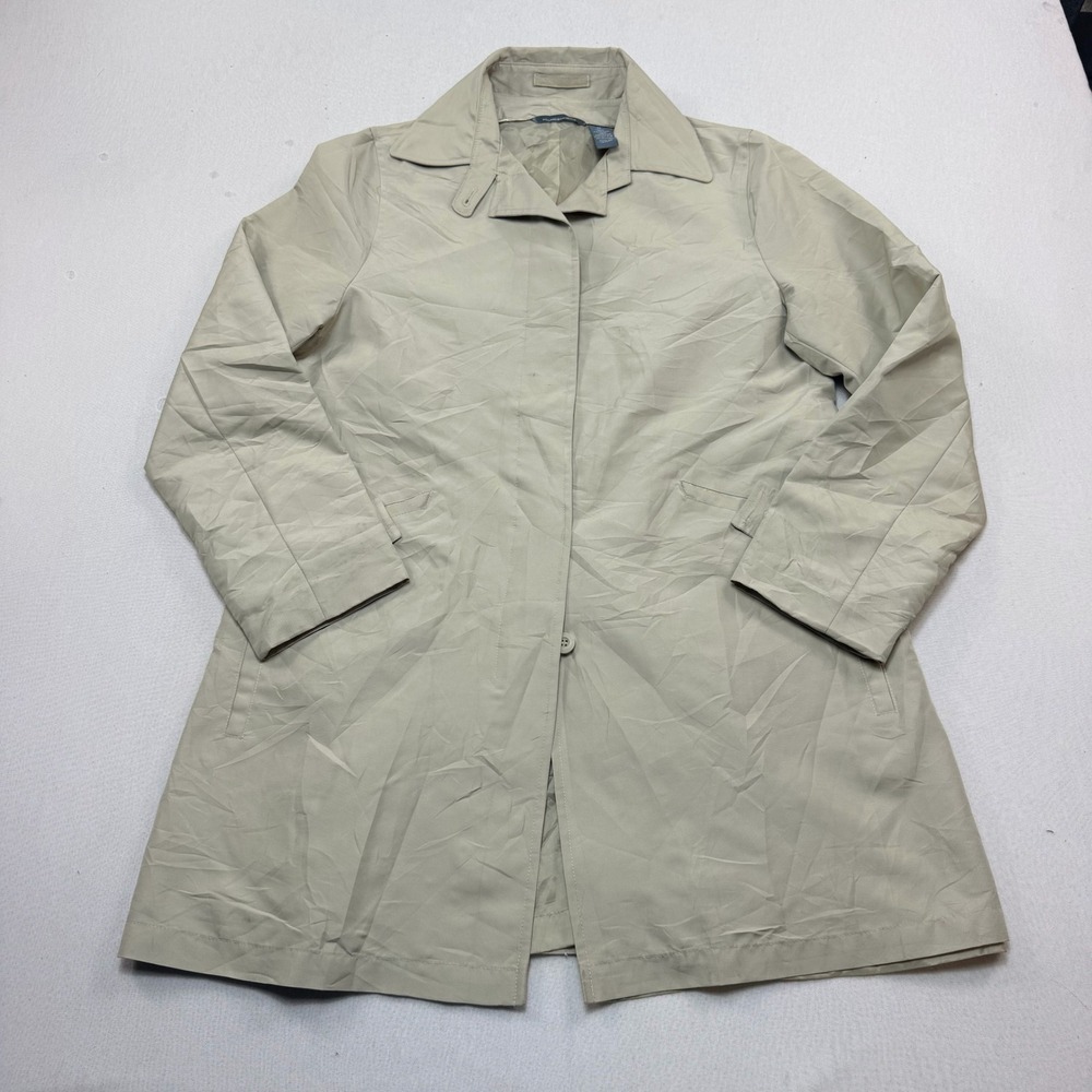 Hillard & Hanson Trench Coat Women Medium Tan Excellent Mid-Length Button Front